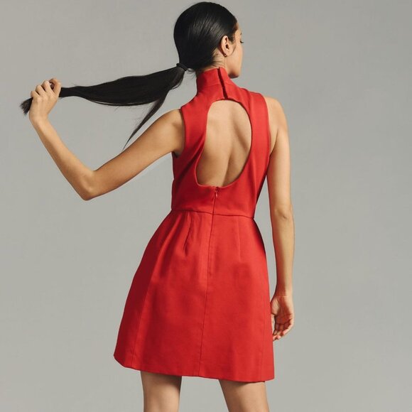Anthropologie Hutch Cut Out Flare Mini Dress Size L Red - Picture 2 of 10